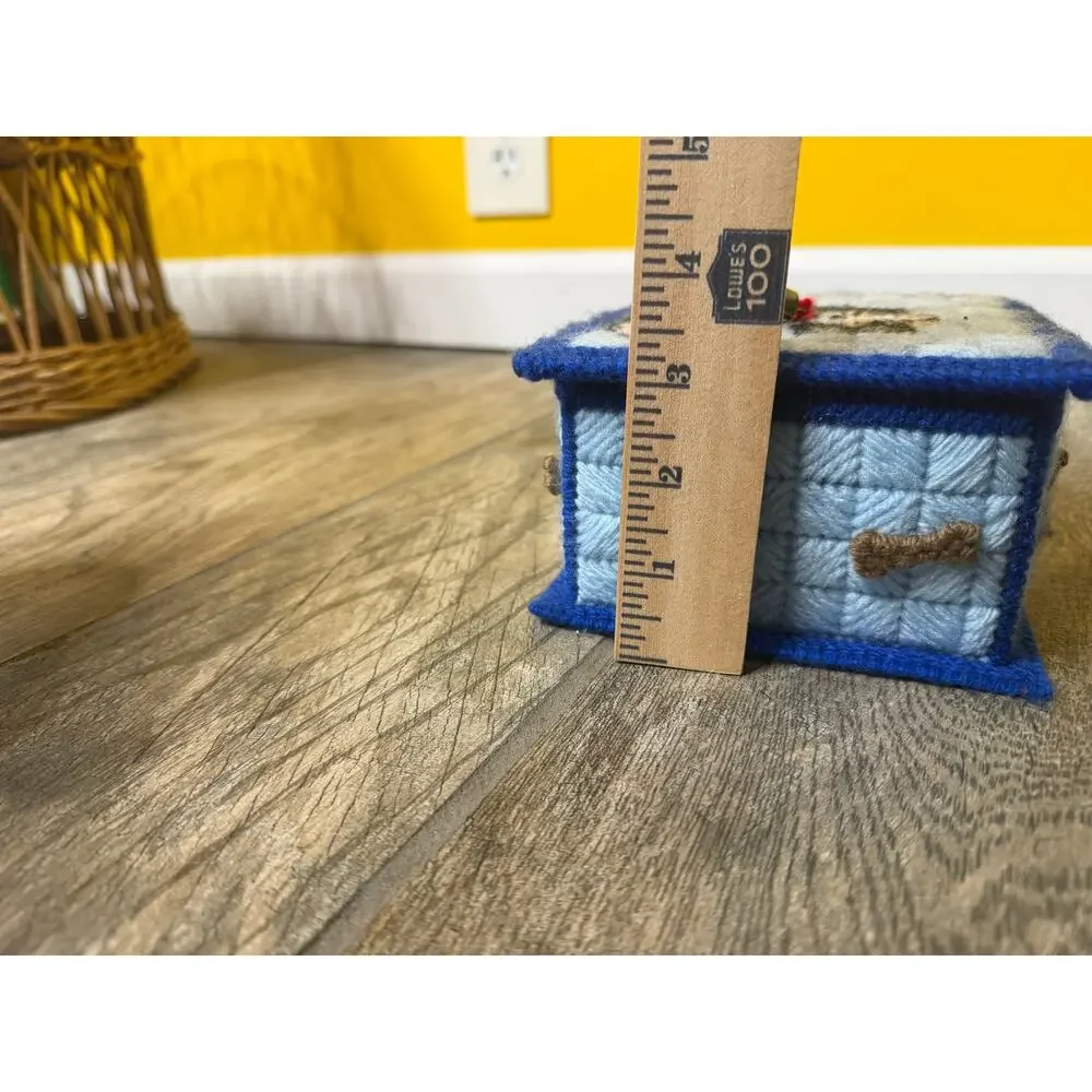 Baby blue dog bone treat Box Holder Cover Cross Stitch Handmade